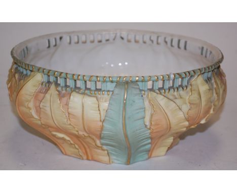 A Royal Worcester fern leaf pattern bowl, shape No.1947, puce mark circa 1898 