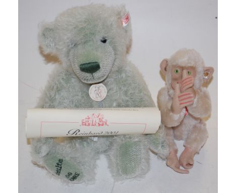 Steiff Collectable Bear group to include; No.995699 Rhinehard 2001 green 35cm mohair bear, with white tag and chest tag, limi