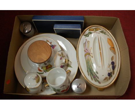 Three boxes of mixed china and glassware to include Royal Worcester Evesham, Masons ironstone china, German bierstein etc