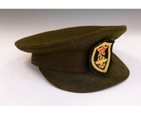 Military Officers cap, having Soviet Military Engineers patch to front  