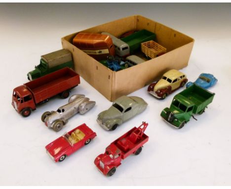 Group of approximately 17 vintage Dinky die-cast model vehicles to include; London Bus, Austin Atlantic, Austin Healey Sprite