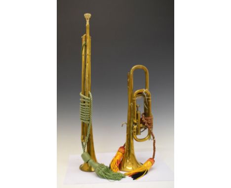 Boosey &amp; Co, London brass Military bugle, together with another, both having decorative tassels  