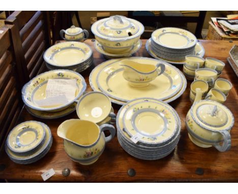 Extensive New Hall tea, coffee and dinner service with floral design and pale blue borders  