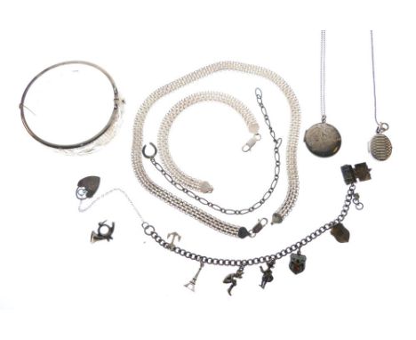Assorted silver, white metal and other jewellery to include; flexible necklace and bracelet stamped 925, two lockets, cased s