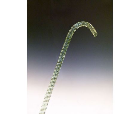 Nailsea-type green glass walking stick or cane of twisted design, 136cm long  