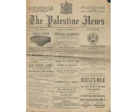 Newspaper. The Weekly Newspaper of the Egyptian Expeditionary Force of the British Army in Occupied Enemy Territory. "The Pal