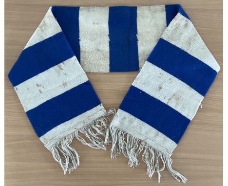 Early Chelsea blue and white scarf. Manufactured by Sportscene Ltd. Reasonable condition. Tasselled ends. From single vendors