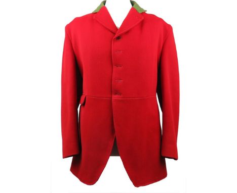 A GENTLEMAN'S RED HUNTING COAT with a green collar, size 40"Provenance: A Private Collection of Clothing & Accessories