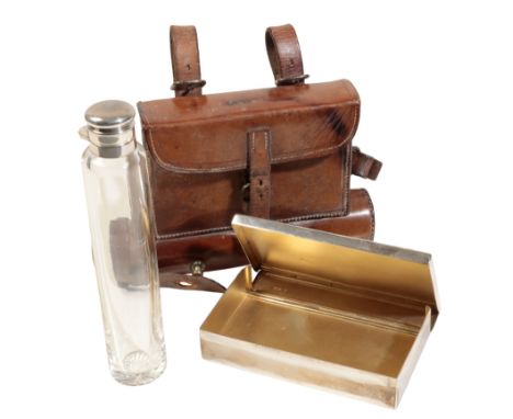 A RARE SILVER HUNTING CANTEEN by James Dixon &amp; Sons, comprising a sandwich tin and a silver and glass spirit flask, in th