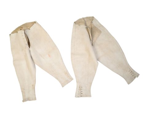 A PAIR OF LEATHER HUNTING BREECHES by H. Hammond &amp; Co., Oxford, and another, 83cm long (2) Provenance: A single owner col