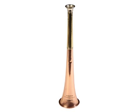 A HUNTING HORN by Percival St. James's, London, with copper, brass and nickel mouthpiece, 28cm longProvenance: A single owner
