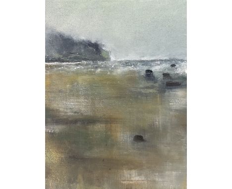 Janet R Moodie (British 1938-2010): `Tides Out Towards Ness` Sandsend Whitby, oil on canvas signed with initials, titled on e