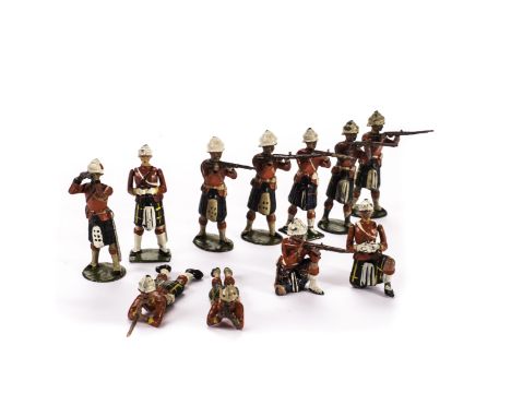 Britains firing Highlanders including standing oval based Black Watch (5 including 2 officers), post WW2 Camerons (3), oval b