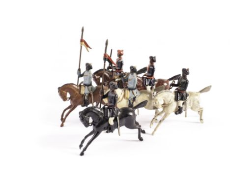 Britains Indian cavalry,  set 66 Duke of Connaughts, generally G, with repainted cavalry in dark blue, and lancers in light b