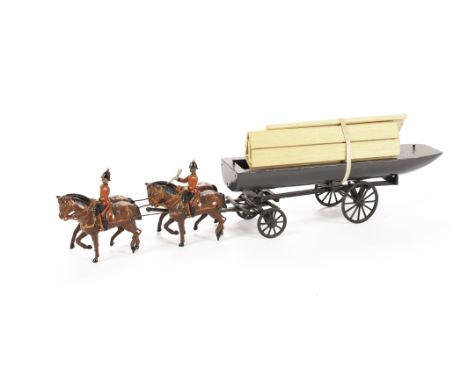 Britains unboxed set 203 Pontoon Section Royal Engineers, 1920 light harness version, in full dress, generally G, 1 horse rep