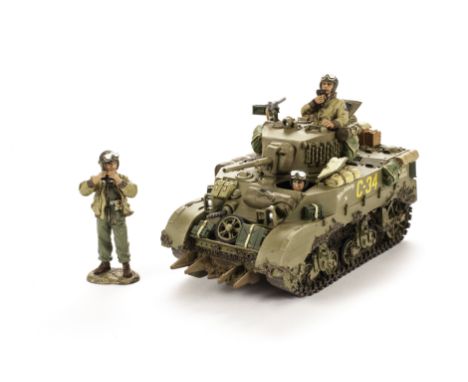 King & Country D Day series DD67 M5 Stuart Light Tank,  with standing crew member and 2 on board, VG (4),  