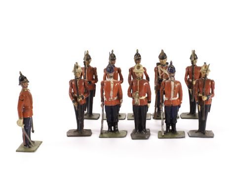Britains Line Infantry at present,  first version, P-F, (8), second version, generally G, (14), Marines repainted in red jack
