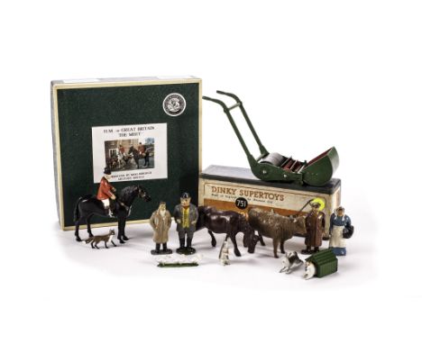 Lot of lead civilian figures and accessories, including Timpo railway passengers (8), all touched up, Hilco (5), Britains, FG