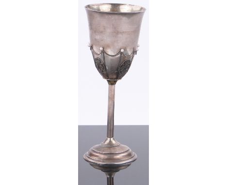 A modern contemporary silver and pearl mounted champagne goblet,
by Bernard Hulks London 1985, height 17cm.