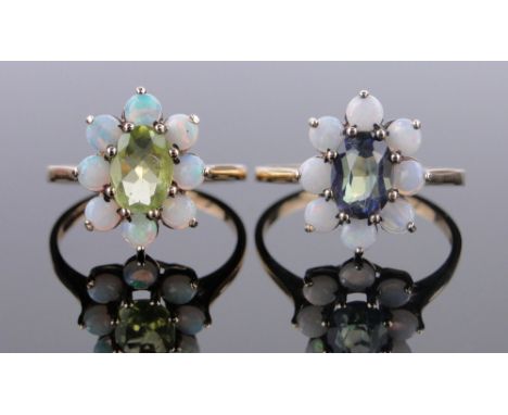 2 9ct gold opal cluster rings.