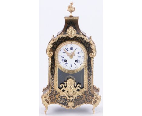 A Louis XVI style boulle marquetry mantel clock,
with 2-train movement, height 15.5".