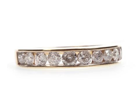 DIAMOND HALF ETERNITY RING, set with round brilliant cut diamonds totalling approximately 1.00 carat, marked 9k, size P, 2.9g
