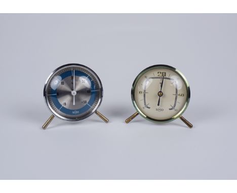 2 Tisch-Thermometer, SundO, Stäcker &amp;amp; Olms Barometer- und Thermometerfabrik, Hamburg, 1960er Jahre Metallgehäuse, dre