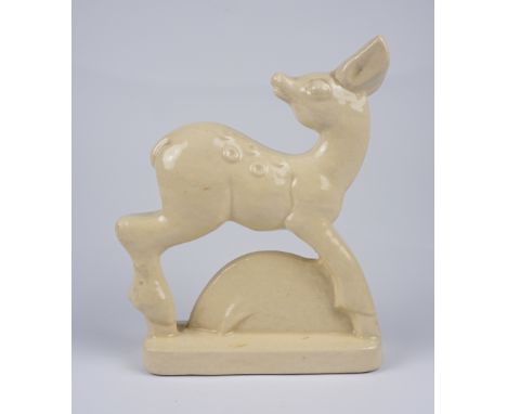 Reh, Keramik, Art Déco elfenbeinfarben glasiert, ohne Herstellermarke, HxB ca.18,5x15cm