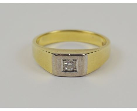 Ring mit Diamant-Brillant, 585er Gold, Gew.6,64g Diamant-Brillant in Weißgoldfassung, ca.0,20ct, Gelbgoldringschiene, U.63