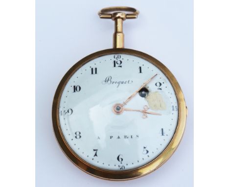 An early 19th century yellow metal cased pocket watch with enamel dial by Breguet