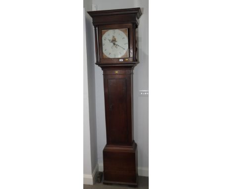 A 19th century long case clock, in oak case, thirty-hour movement with painted dial inscribed "William Hafon (?) Daventry"