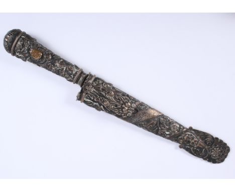 An Argentinean silver (800) mounted dagger with serpentine decorated scabbard, blade 8" long