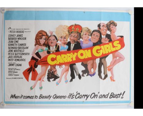 Carry On Girls (1973) Quad Poster, UK Quad cinema poster for one of the later films in the franchise starring Sid James, Joan