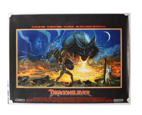 Dragonslayer (1981) UK Quad Poster, UK quad for this fantasy adventure with vibrant Bryan Bysouth artwork - rolled with light
