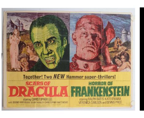 Scars of Dracula / Horror of Frankenstein UK Quad Poster, UK Quad for this Hammer Double bill from the early Seventies - fold