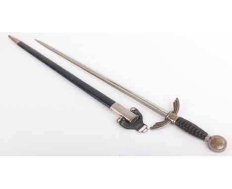 Luftwaffe sword with 26,1/2 ins part fullered double edged blade by E & F Horster, Solingen, feathered dropped quillons beari