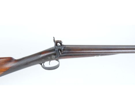 14 bore Percussion double sporting gun, 29,3/4 ins damascus barrels, wooden ramrod, engraved back action locks and hammers, s