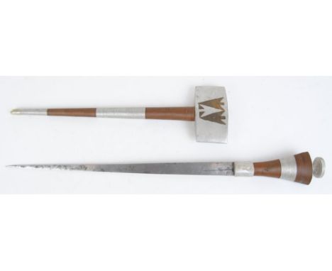 Ethiopian chiefs sword, 15 ins blade, wire bound hilt and scabbard
