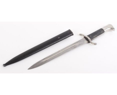 WW II German dagger with 9,3/4 ins single edged fullered blade stamped Eckhorn, Solingen, reversed quillons, chequered grips,