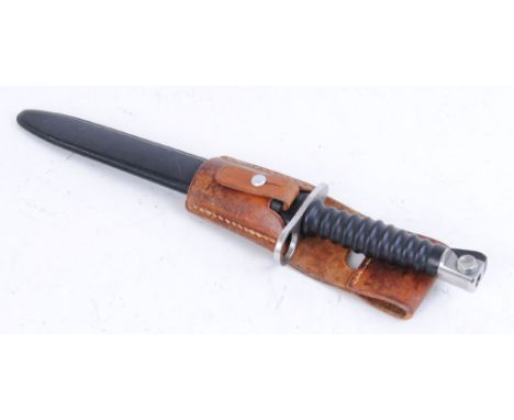 Swiss Army M57, bayonet with composite ring turned grips, metal scabbard with leather frog