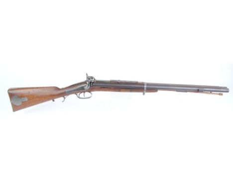 .32 Percussion double Jacobs Rifle by Swinburn & Son, 25 ins barrels with broad rib, side bayonet lug, folding tangent sight 