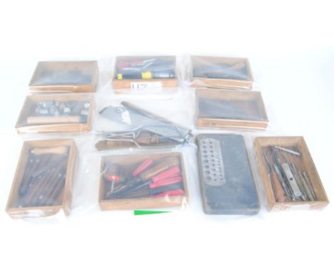 Large quantity of gunsmiths hand tools, including files, turnscrews, calipers, guages, etc.