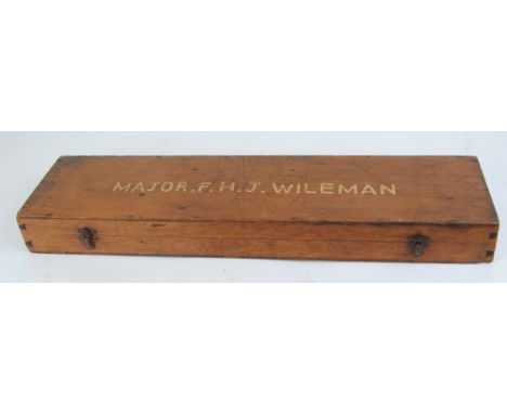 Timber rifle box stamped Major James Wileman Special Forces India, 28 x 7 x 3 ins