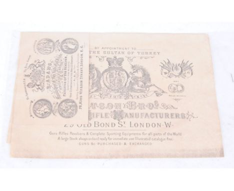 Six Gunmakers trade labels: E M Reilly; Watson Bros; Moore Grey; Henry Atkin; R Adams; James Purdey
