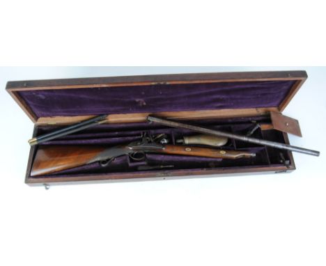 18 bore Percussion single sporting gun by Manton, 24,1/2 ins part octagonal half stocked barrel inscribed Manton London, in g