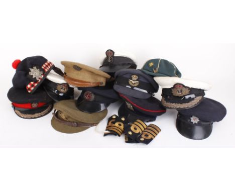 Group of twelve mainly British Officers, army, navy and other hats and caps