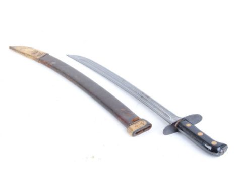 Victorian Naval hanger, 17,1/2 ins slightly curved single edged fullered blade, reversed flat steel quillons, black grips ret