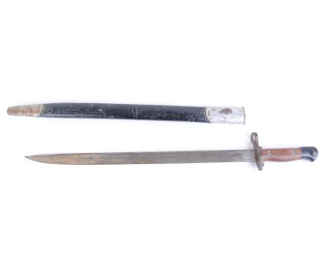 P17 Bayonet, 17 ins blade stamped Remington 1913, wood grips, metal scabbard (a/f)