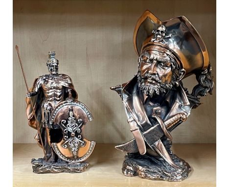 A cold cast bust of a pirate together with a cold cast centurion, tallest H. 30cm.