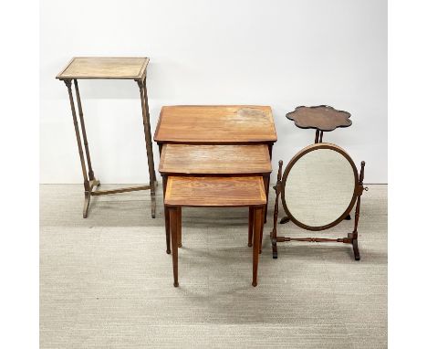 Two mahogany side tables with a mahogany toilet mirror and a nest of three tables, tallest table 71 x 37 x 30cm.
